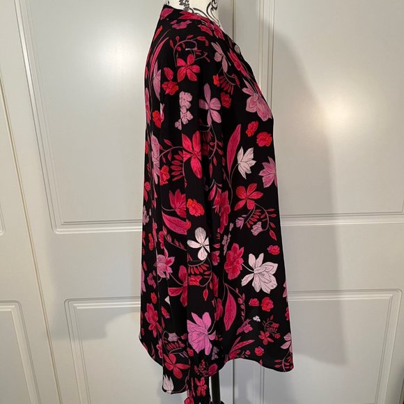 Lord & Taylor Black Pink Red Floral Blouse, Longer Length, Women's size large - Picture 4 of 8